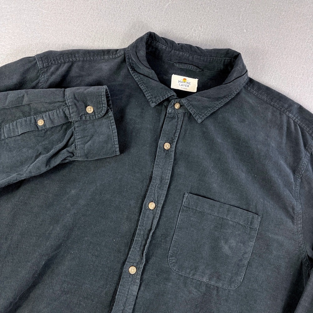 Marine Layer Men Corduroy Button Down Long Sleeve Shirt X Large Dark Gray